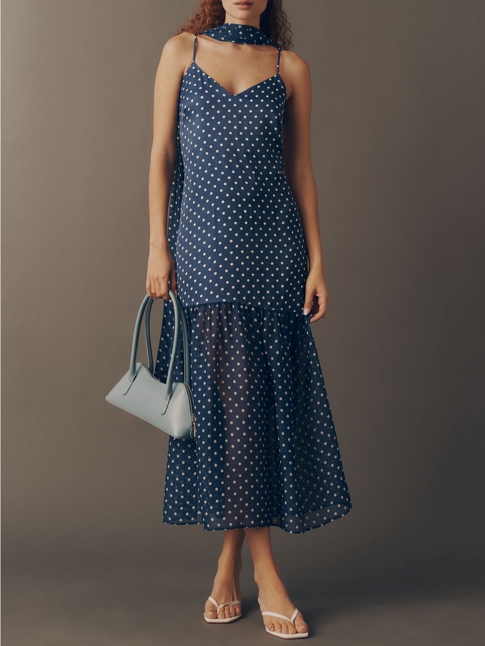 Maeve Sleeveless V-Neck Tiered Scarf Midi Dress (M)